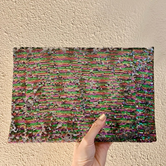 BCBG CLUTCH PURSE HANDBAG RAINBOW SEQUIN HARLOW BAG BLACK - Picture 6 of 9